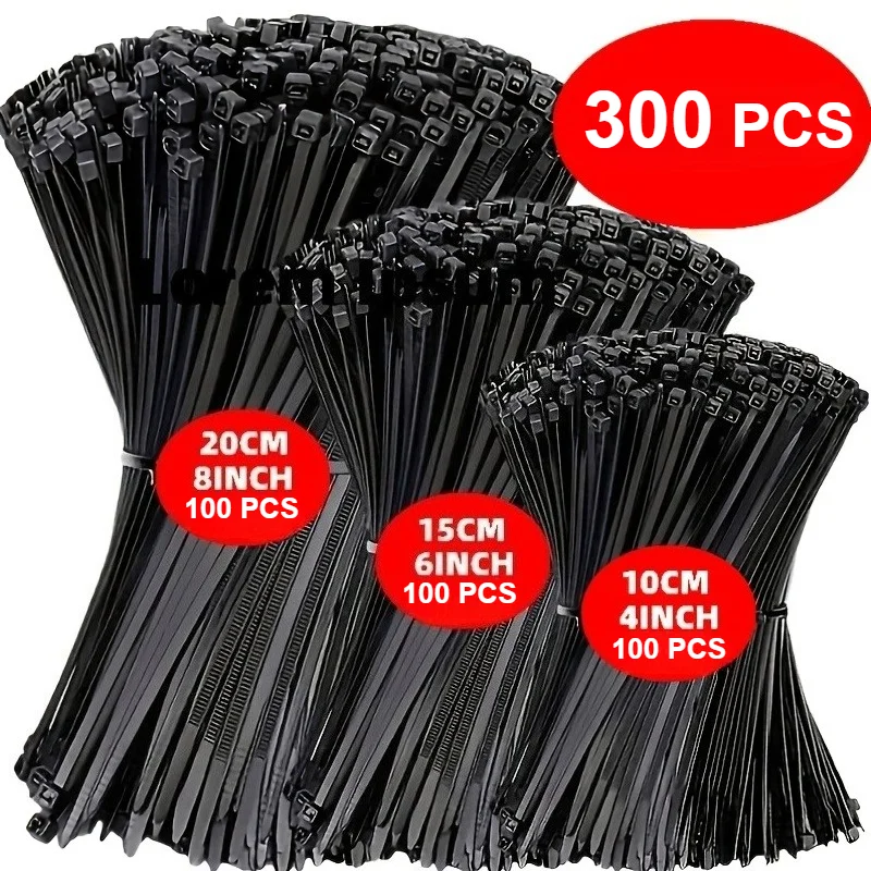 300 Pcs Self-Locking Nylon Zip Ties Multiple Sizes Cable Data Cable Fixing Straps, for Indoor Outdoor Cables, Garden Bundling
