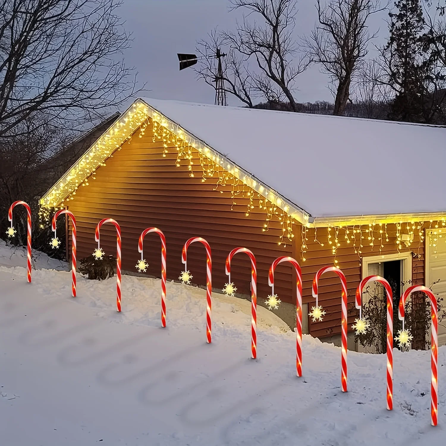 Outdoor Waterproof Candy Cane Shaped LED Ground Lights, Illuminated Xmas Pathway Marker Lights for Yard Lawn Holiday Ornament