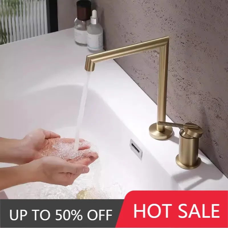 

Total Brass Brushed Gold Bathroom Faucet Brushed Nickel Basin Faucet Hot and Cold Gray/Chrome Widespread 2-holes Sink Faucet