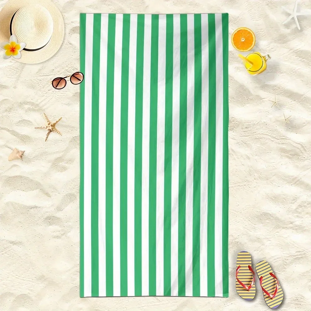 Green & White Striped Beach Towel: Perfect for Sunny Days! Suitable for towels, bath towels, beach towels