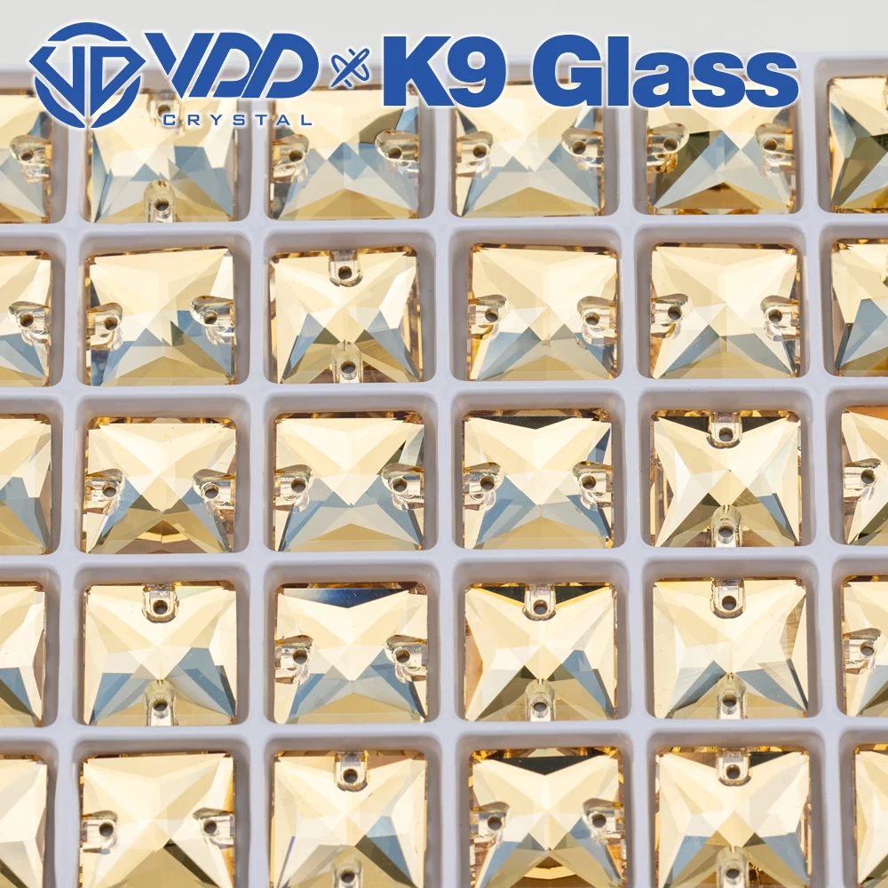 VDD S257 Golden Shadow Square Hochwertige K9-Glas-Aufnäher-Strasssteine, flache Kristallsteine zum Aufnähen, Bekleidungsdekorationen – Detail 6