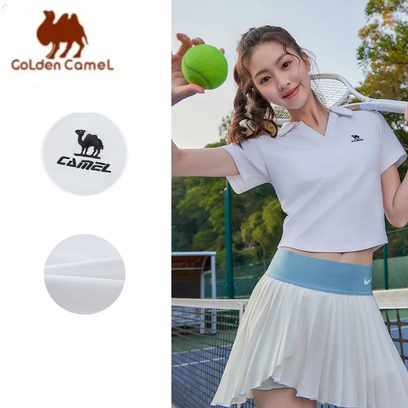 

GOLDEN CMAEL Sports Polo Shirt Women's Short-sleeved T-shirts Thin Lapel Running Tennis Golf Top Clothes Women
