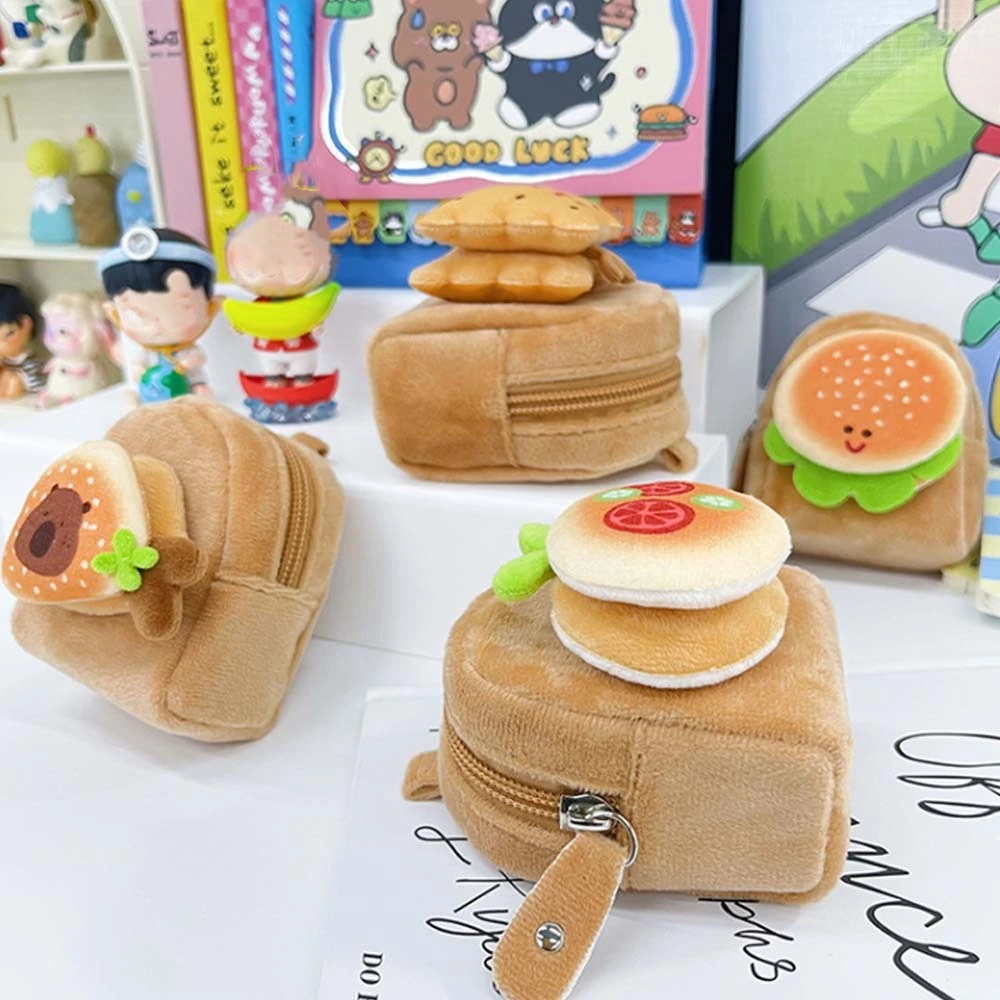 Wallet Hamburger Capybara Storage Bag Biscuit Food Series Plush Small Purse Portable PP Cotton Cartoon Keychain Bag Gifts