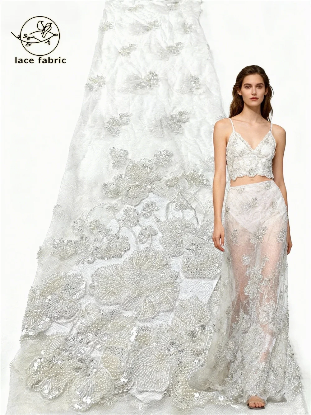 

White African French Sequined Lace Fabrics 2026 High Quality Beaded Lace Nigerian Embroidered Dress Material For Party Sewing