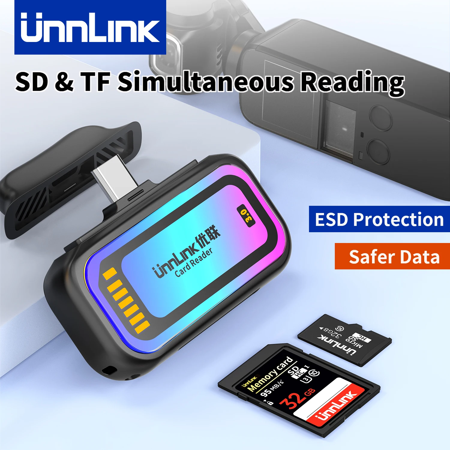 

Устройство чтения телефонных карт Unnlink для дрона DJI, экшн-камеры, адаптер с двумя слотами для синхронного считывания SD Micro SD