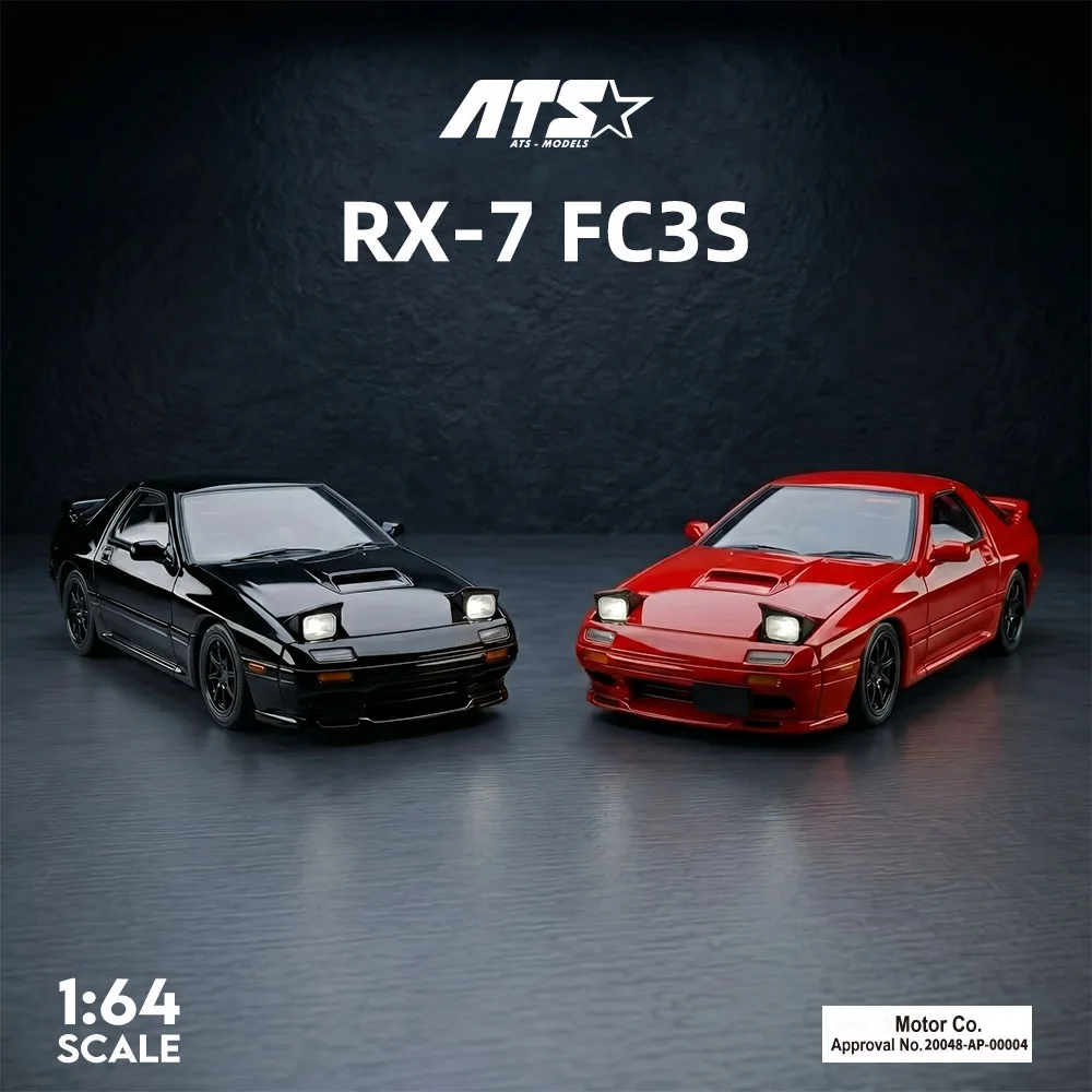 ATS 1:64 Scale RX-7 FC3S Diecast Car Model Red and Black Alloy Simulation Vehicle Collectible Toy Gift