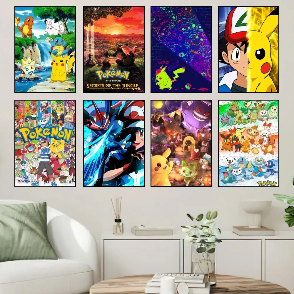 MINISO Cartoon Cute P-Pokemon Pikachu Family P Poster Home Prints Wall Painting Bedroom Living Room Decoration Office