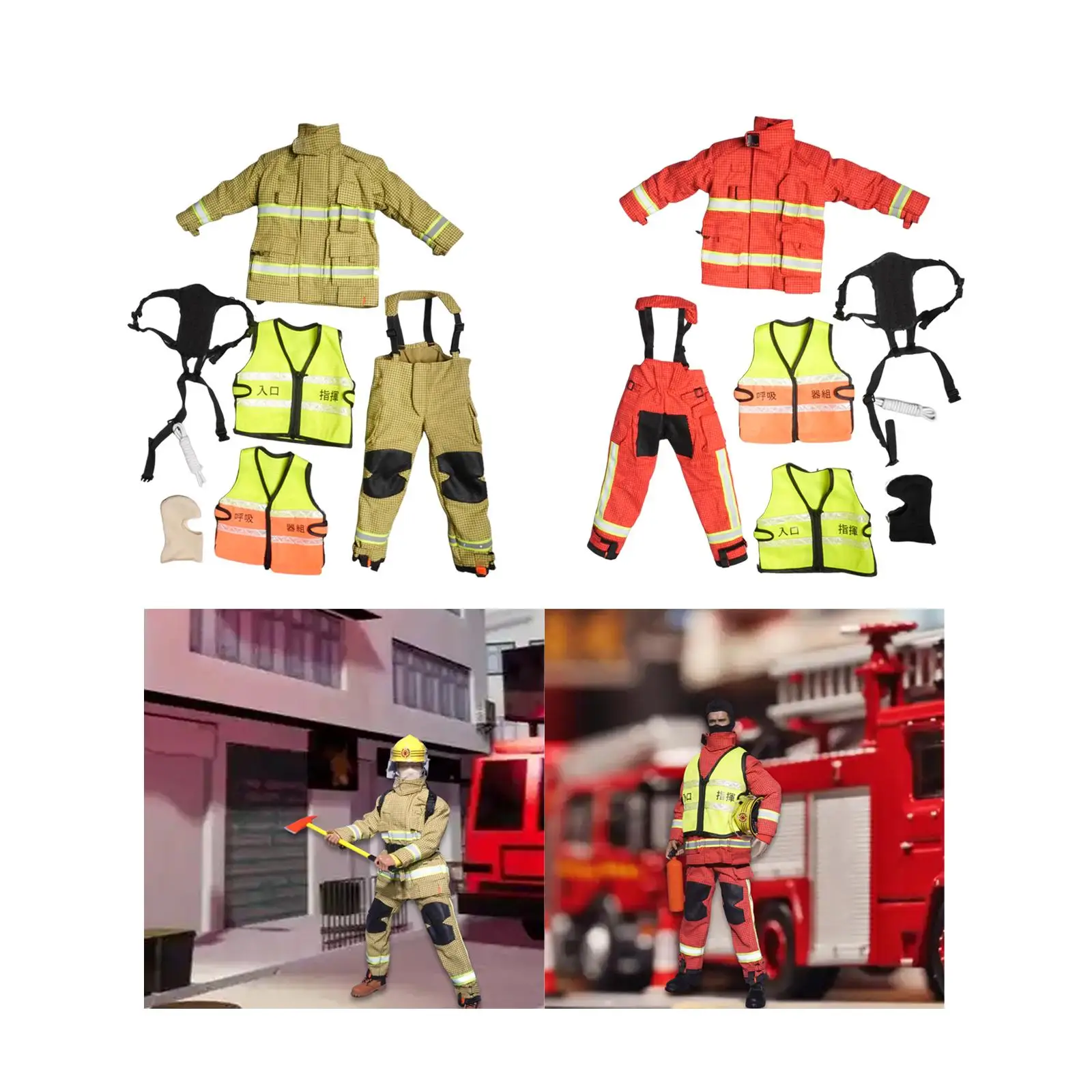 

1:6 Model Firefighter Suit Clothing Cosplay Realistic Firefighter Costume