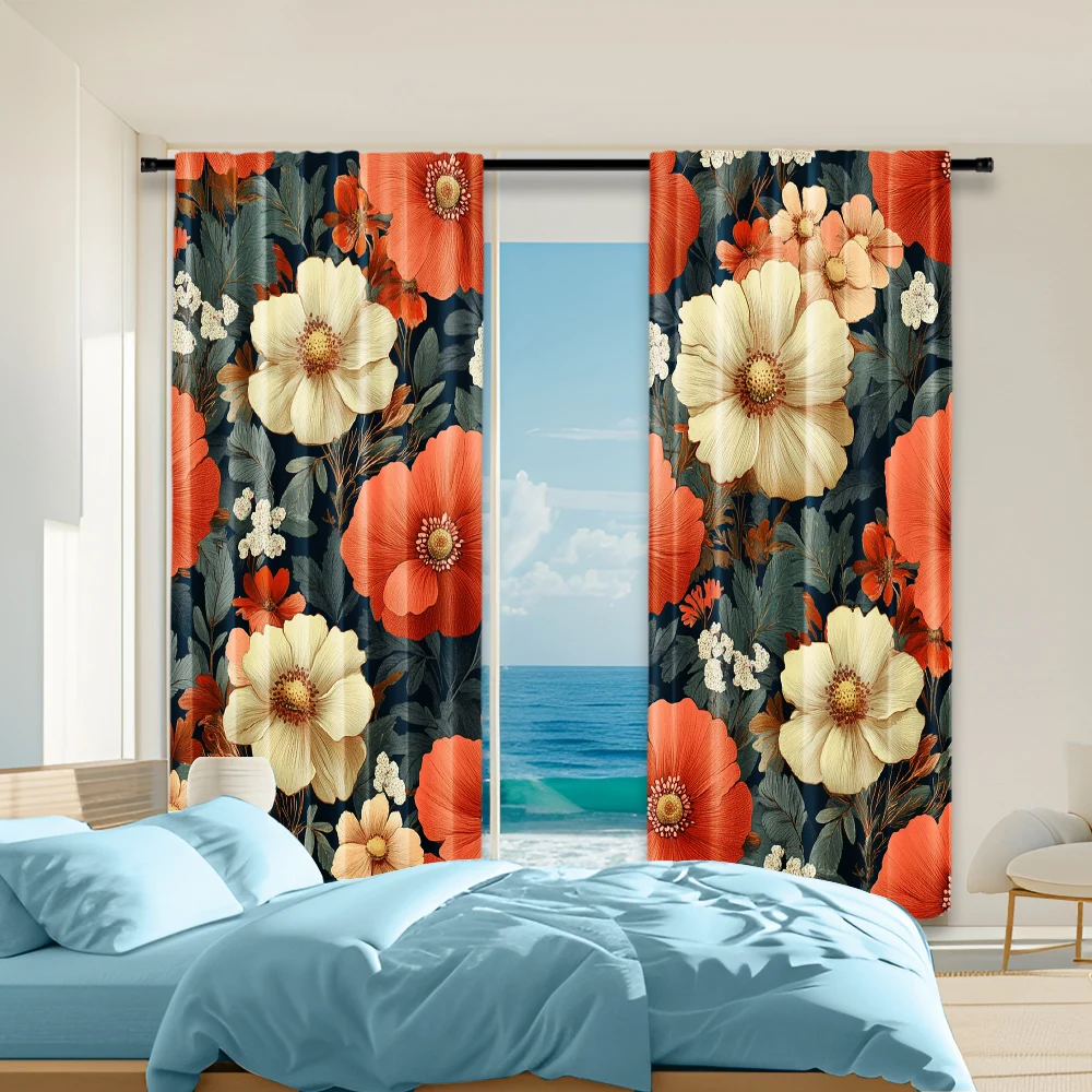 

2 pcs, versatile polyester transparent curtains for home decoration Boho Floral Peel for use in bedrooms and living rooms