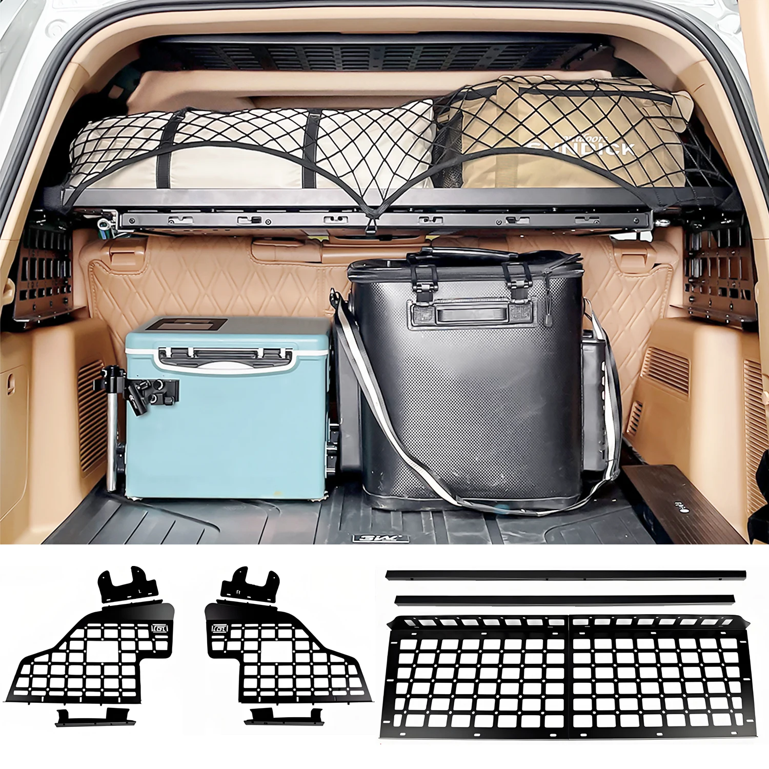 For GWM Tank 500 2022-2024 5-seater/ 7-seater Modular Molle Panel Trunk Organizer Aluminum Luggage Racks Boot Space Saver