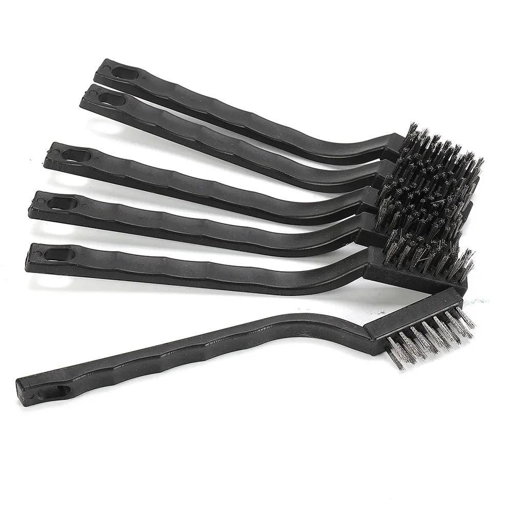 6pcs Wire Brushes Black Cleaning Brush Detailing Grinding Rust Remover Sanding Stainless Steel Tool Practical Useful