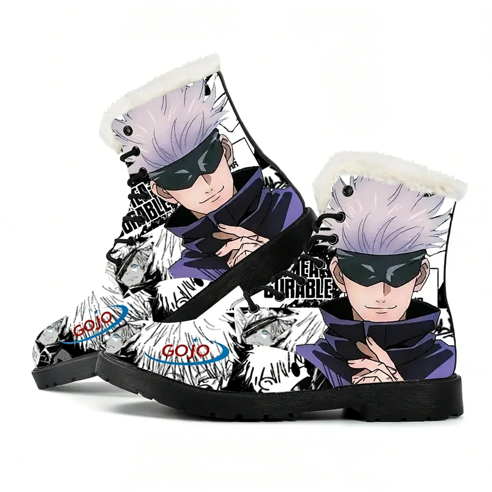 

Satoru Gojo Plush Boots Mens Womens Teenager Casual Shoes Outdoor Keep Warm Leather Boot Couple Print High Quality Custom Shoes