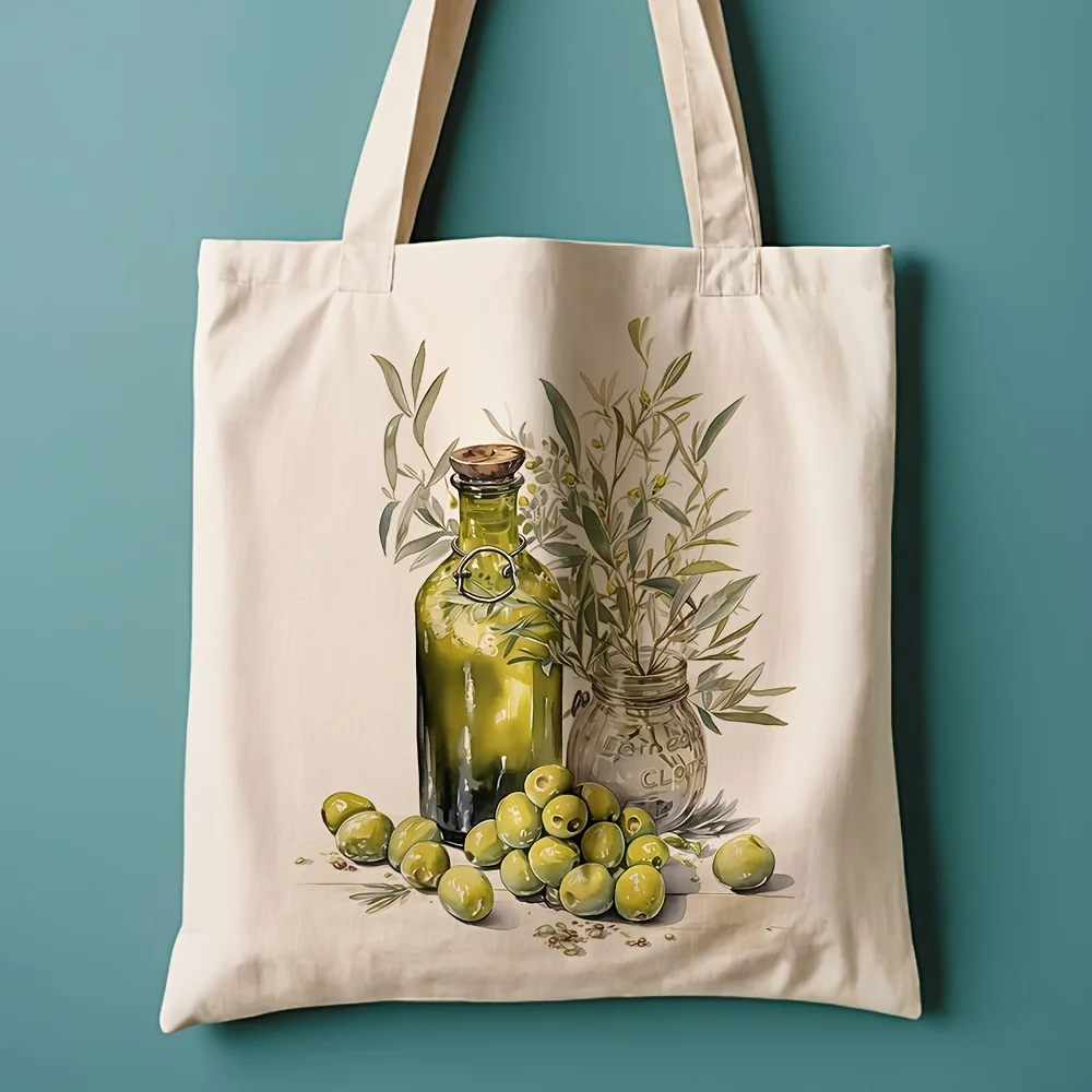 Bolso de lona multifuncional para mujer con diseño de rama de olivo: sirve como organizador de joyas y neceser de moda.