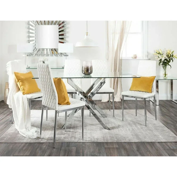 -Chinese Cheap dinning furniture restaurant modern 6 chairs room glass dining table set
