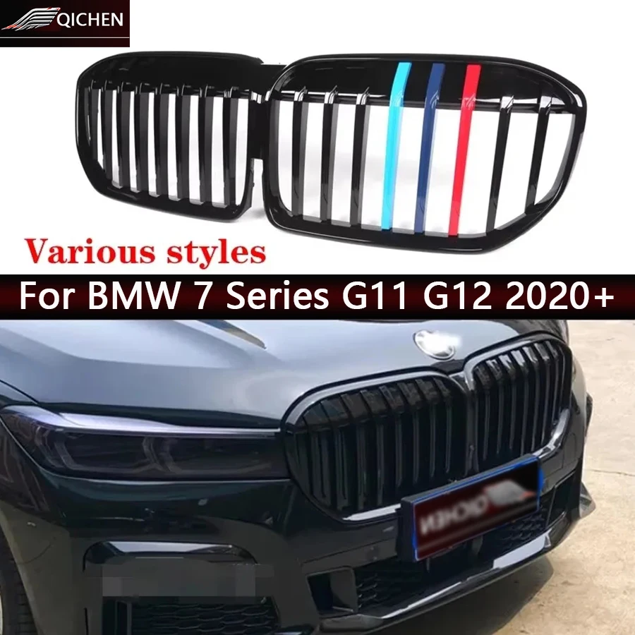 

For BMW 7 Series G11 G12 730i 740i 2020+ Kidney Grille Glossy Black ABS M Style Color Plastic Front Bumper Auto Decor Grill
