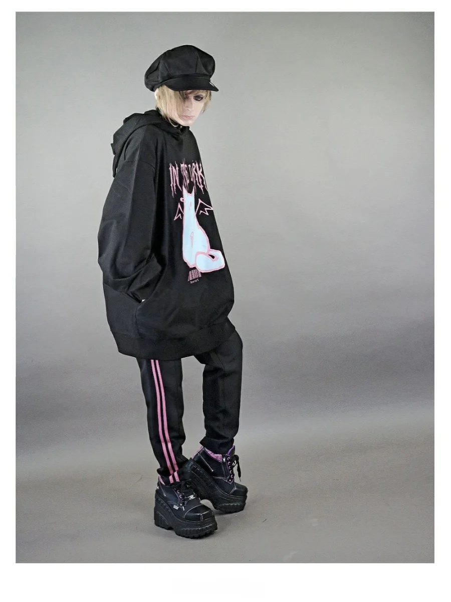 เสื้อฮู้ดสไตล์ฮาราจูกุทรงหลวมแบบสวมใส่สบาย ความยาวปานกลาง เสื้อสตรีทแวร์แนวอนิเมะ คอสเพลย์ เสื้อคลุมสำหรับผู้ชายและผู้หญิง