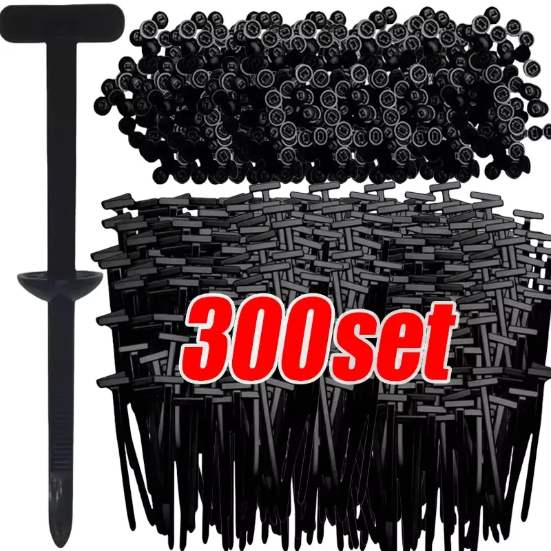 50/100/300PCS Self-Locking Nylon Cable Tie Buckle Heavy Duty Zip Ties Holder with Pin Fasteners Car Body UV Resistant Zipties