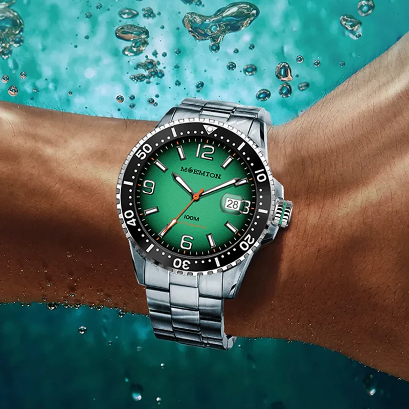 MOEMTON Automatic Mechanical watch Luminous Sapphire Glass 100M Waterproof Dive Men Watch Stainless Steel reloj hombre
