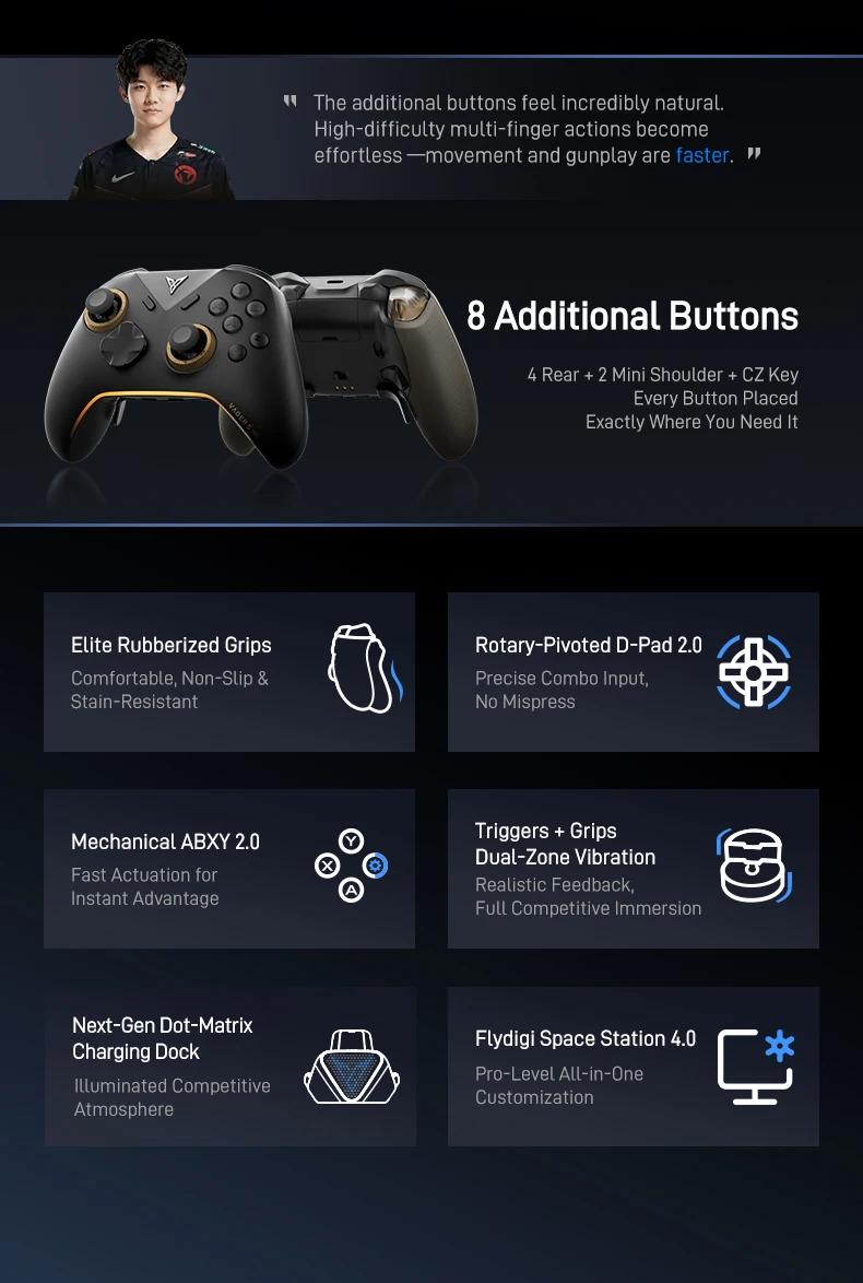Flydigi Vader 5 Pro V2 Kabelloser Controller 4ms Niedrige Latenz FORCEFLEX Joystick 8 Programmierbare Tasten für NS Mobile TV PC – Detail 6