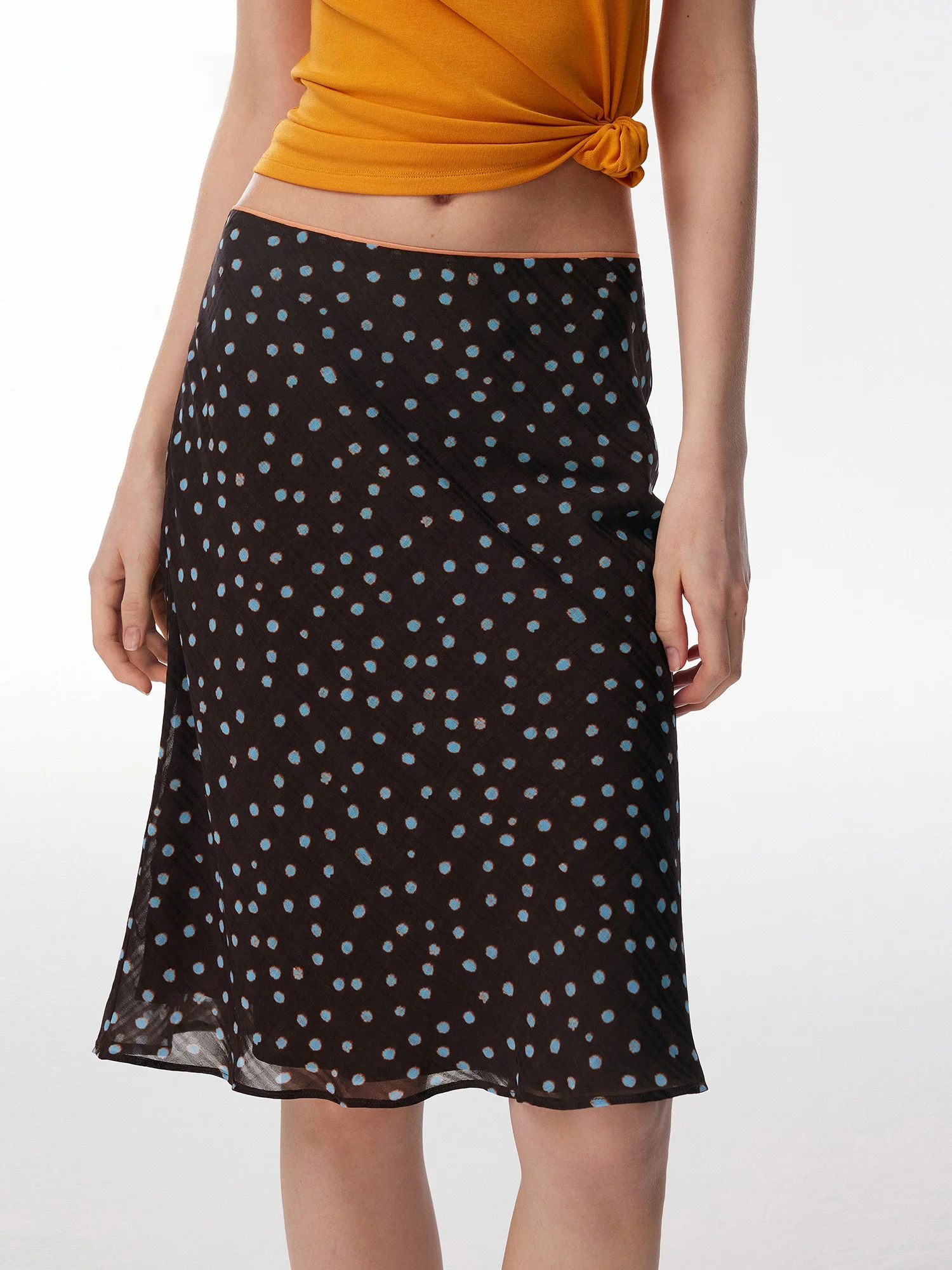 Annachic Summer Vacation Polka Dot Color Block A-Line  Skirt Lightweight Flounce Hem Daily Wear Polyester Fiber Zipper Cl...
