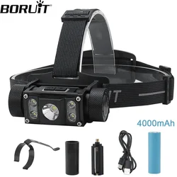 BORUiT 6000LM LED Headlamp 18650/21700 Battery TYPE-C Rechargeable Headlight Waterproof Work Head Torch For Fishing Camping