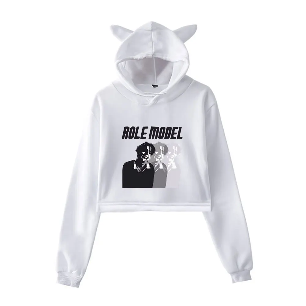 Rolmodel Merch Vintage jaren '90 Streetwear logo Hoodie Hoodies Sweatshirts voor meisjes Cat Ear Crop Fashion Sports Pullover