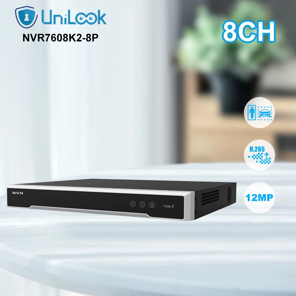 

UniLook 4K 8CH NVR OEM DS-7608NXI-K2/8P 8MP POE Security Video Recorder H.265+ for 4/5/8MP IP Camera Motion Detection