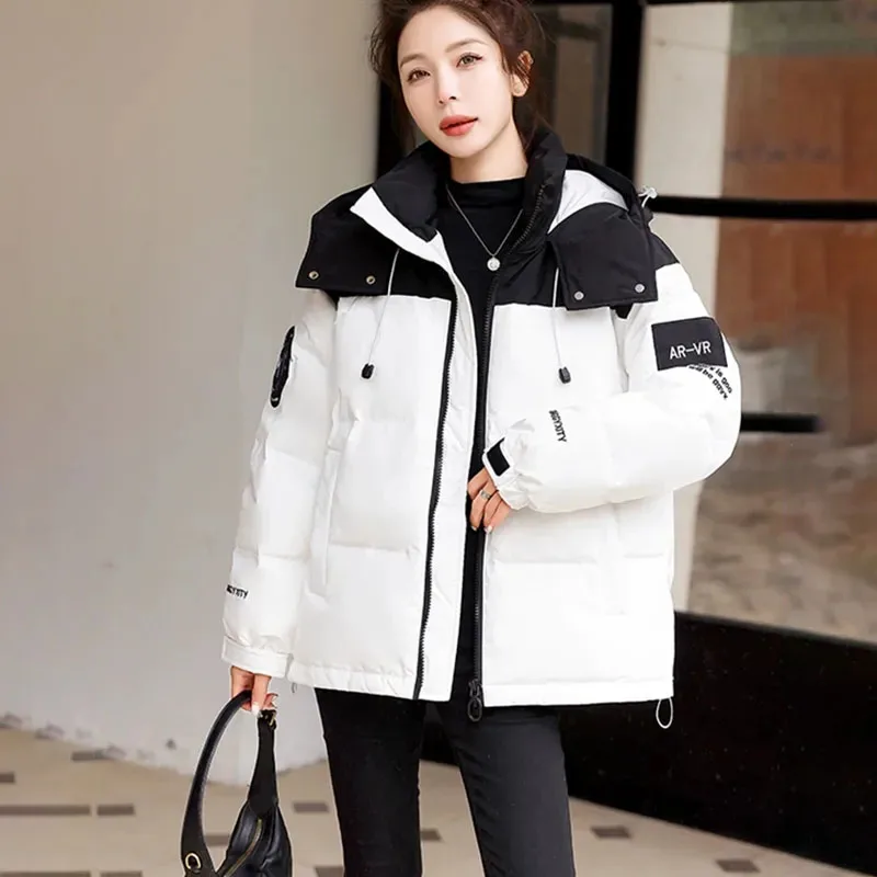 Splicing Cotton-Padded Jacket Women Overcoat Winter 2024 New Loose Cold Protection Warm Parker Coat Thicke Hooded Cotton Jacket