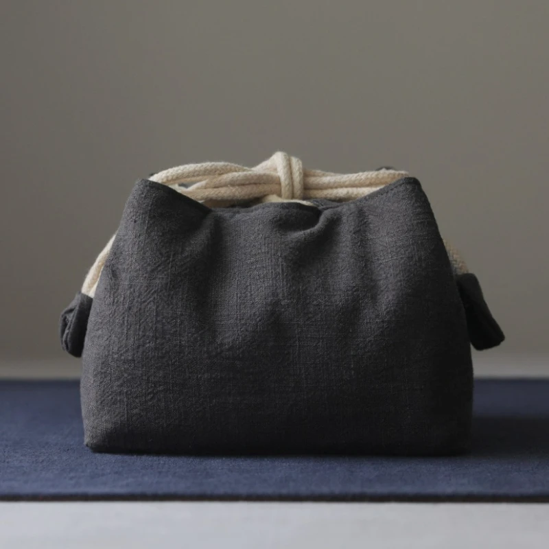 Travel Portable Tea Set Storage Bag Solid Color Travel Tea Set Teapot Cups Drawstring Pouches Drop-proof Organizer Cloth Bag