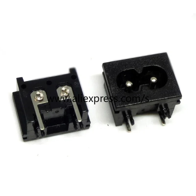 2PCS IEC320 C8 Black 2 Terminal Power Plug Inlet Socket AC 250V 2.5A AC Power Socket Connector Plug Copper Core  US EU Plug