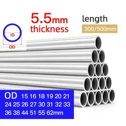 Tubo de aluminio de 5,5mm de espesor, 15-62mm OD, recto, 300mm, 500mm de largo, redondo, tubo de aleación de aluminio 6063