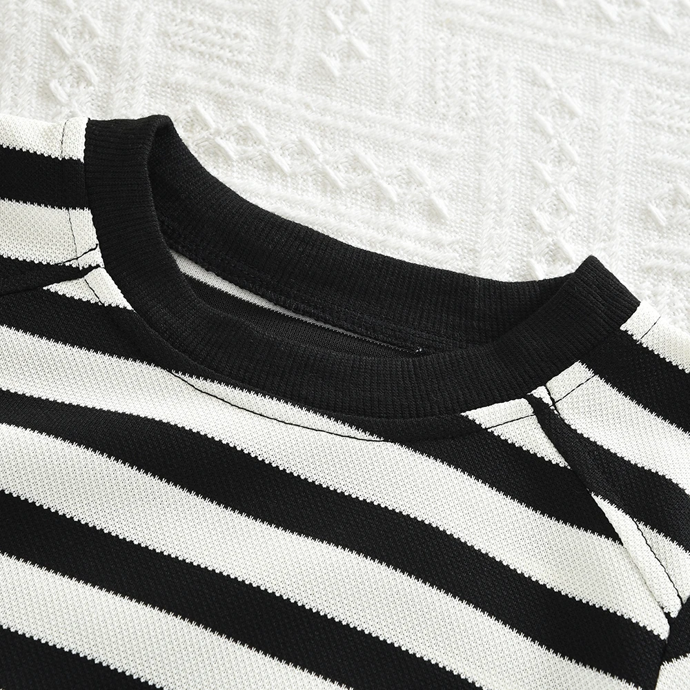 الخريف الاطفال ملابس كاجوال مخطط طباعة طويلة الأكمام بلوزات مستديرة العنق بلون السراويل 2 قطعة مجموعة 3-7 سنوات الفتيات الزي اليومي #3