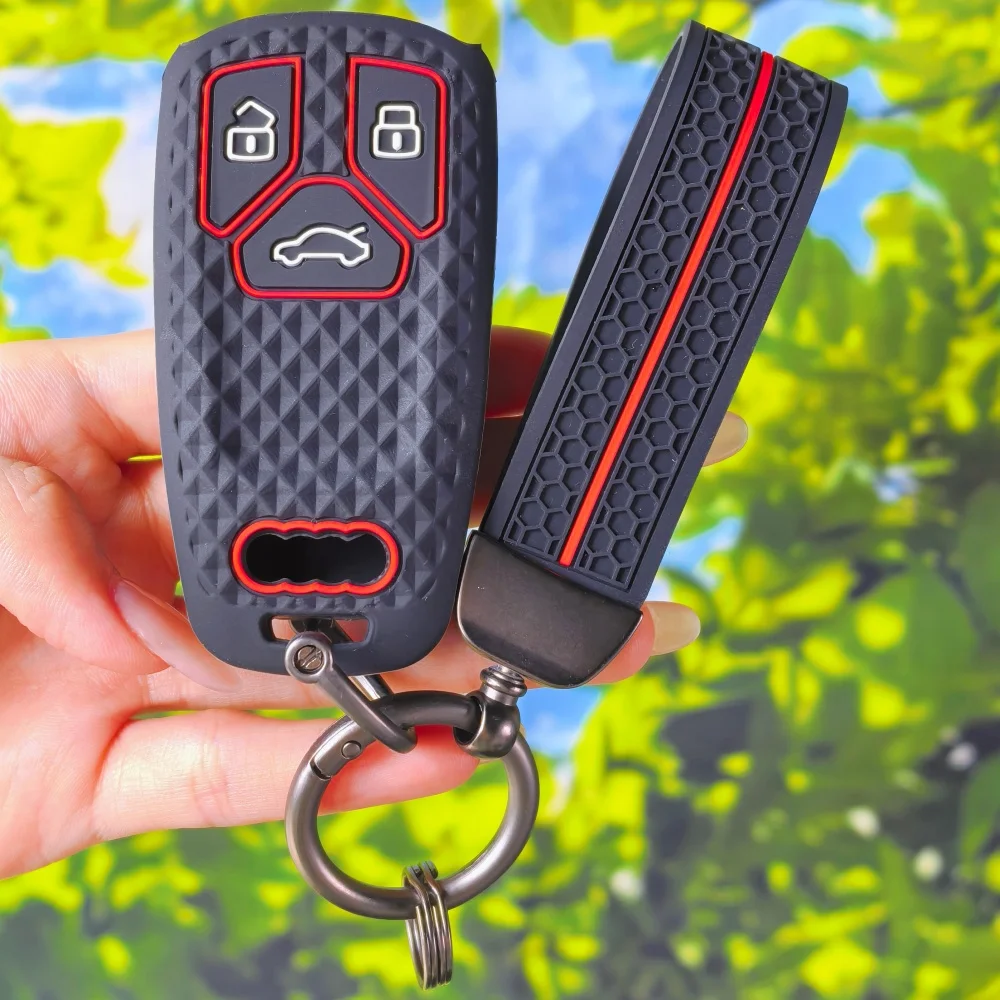 

Car Keychain Holder for Audi Q5 Q7 TT A4 B9 A5 A6 8S 8W 4M S4 S5 S7 TTS TFSI RS Remote Car Key Case Cover Fob Holder Accessories