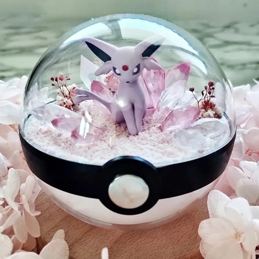 Takara Tomy Pokemon Ball Espeon Pokeball With USB LED Light Stand Handcraft Wooden Base DIY Toys Brinquedos Christmas Gifts