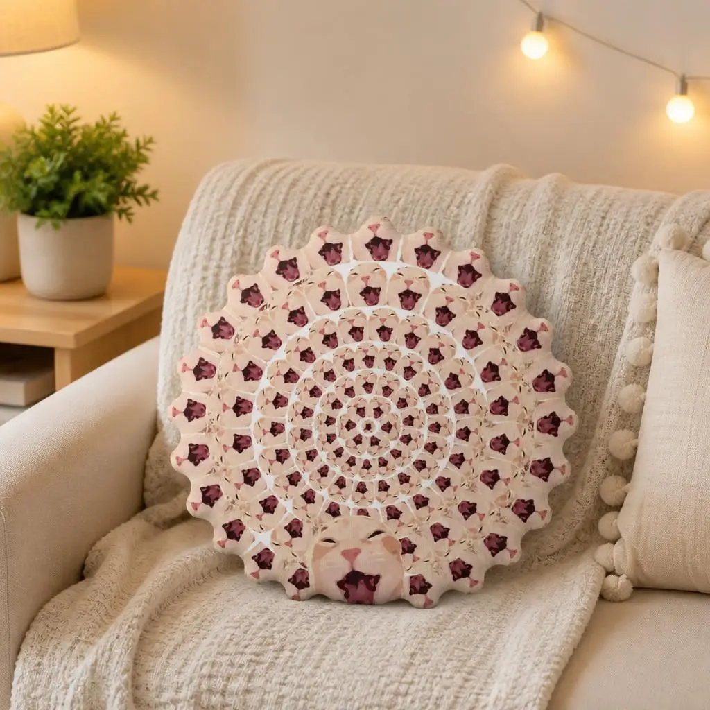 Funny Laughing Cat Mandala Meme Reaction Plush Pillow Cushion Irregular Stuffed Throw Pillows for Home Decor Gift Sofa Couch Bed
