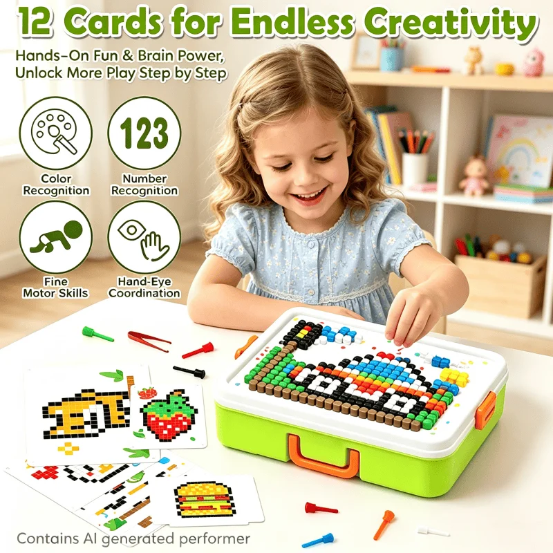 480 Pieces Mushroom Nail Building Block Puzzle GameColor Cognition Intellectual Educational  DIY Toys for Kids 3D Puzzle Game