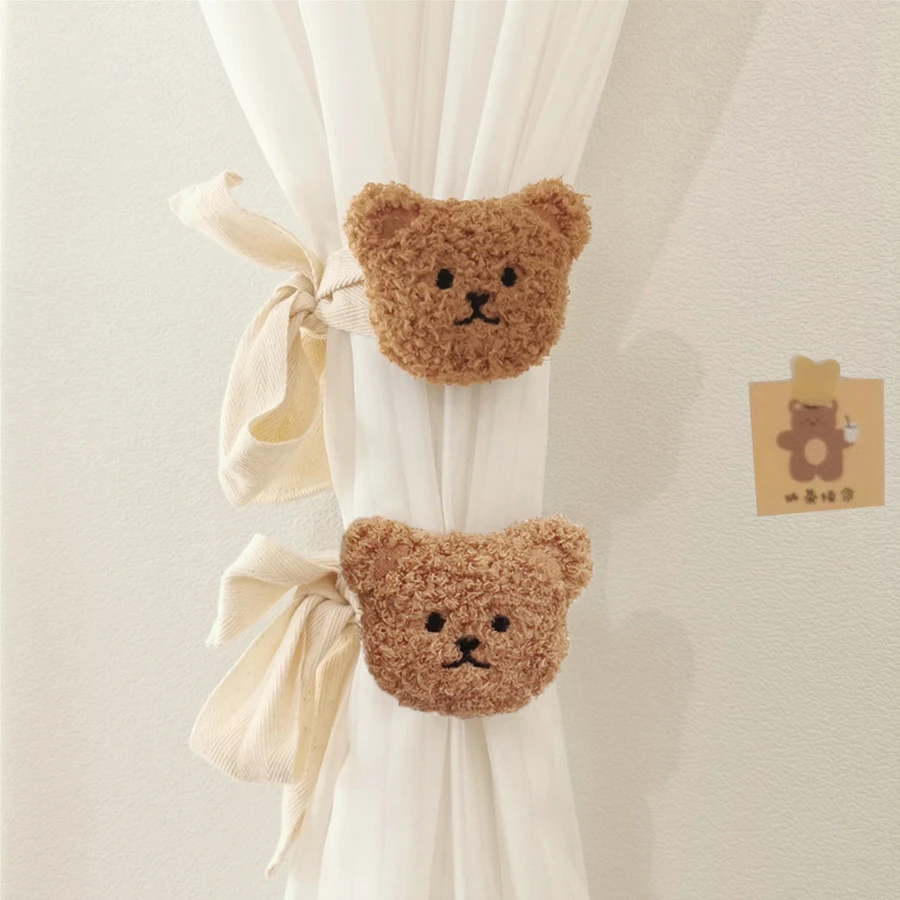 2Pc Ins Korean Style Embroidered Bear Head Baby Nursery Decoration Curtain Tieback Mosquito Net Tie Rope