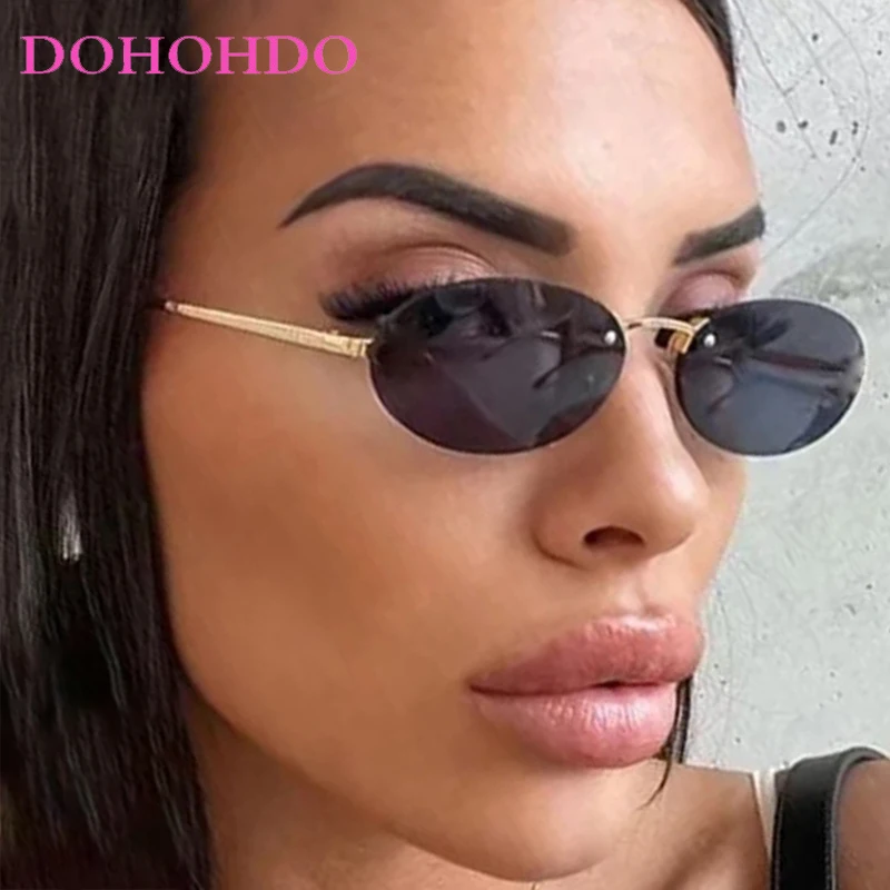 

Trendy Luxury Designer Y2K Rimless Oval Sunglasses Women Retro Punk Metal Men Sunglass Driving Shade Eyewear Lentes De Sol UV400