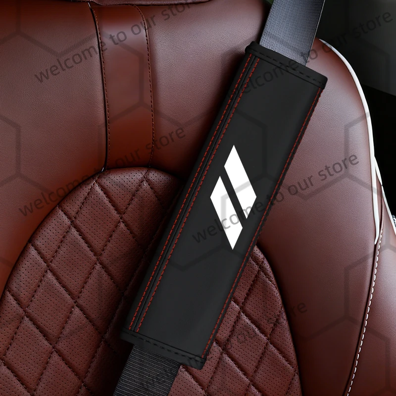 2Pcs For // Sport Emblem Logo Challenger Ram Charger Durango Leather Car Safety Belt Shoulder Cover Pads Interior Decoration view 2