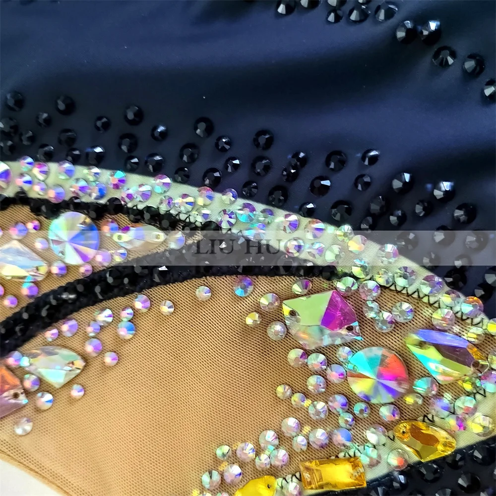 LIUHUO Body da Ginnastica Ritmica Personalizza Donne Adulte Ragazza Costume Concorso Prestazioni Vestito da Ballo Aerobica Nero Adolescenti