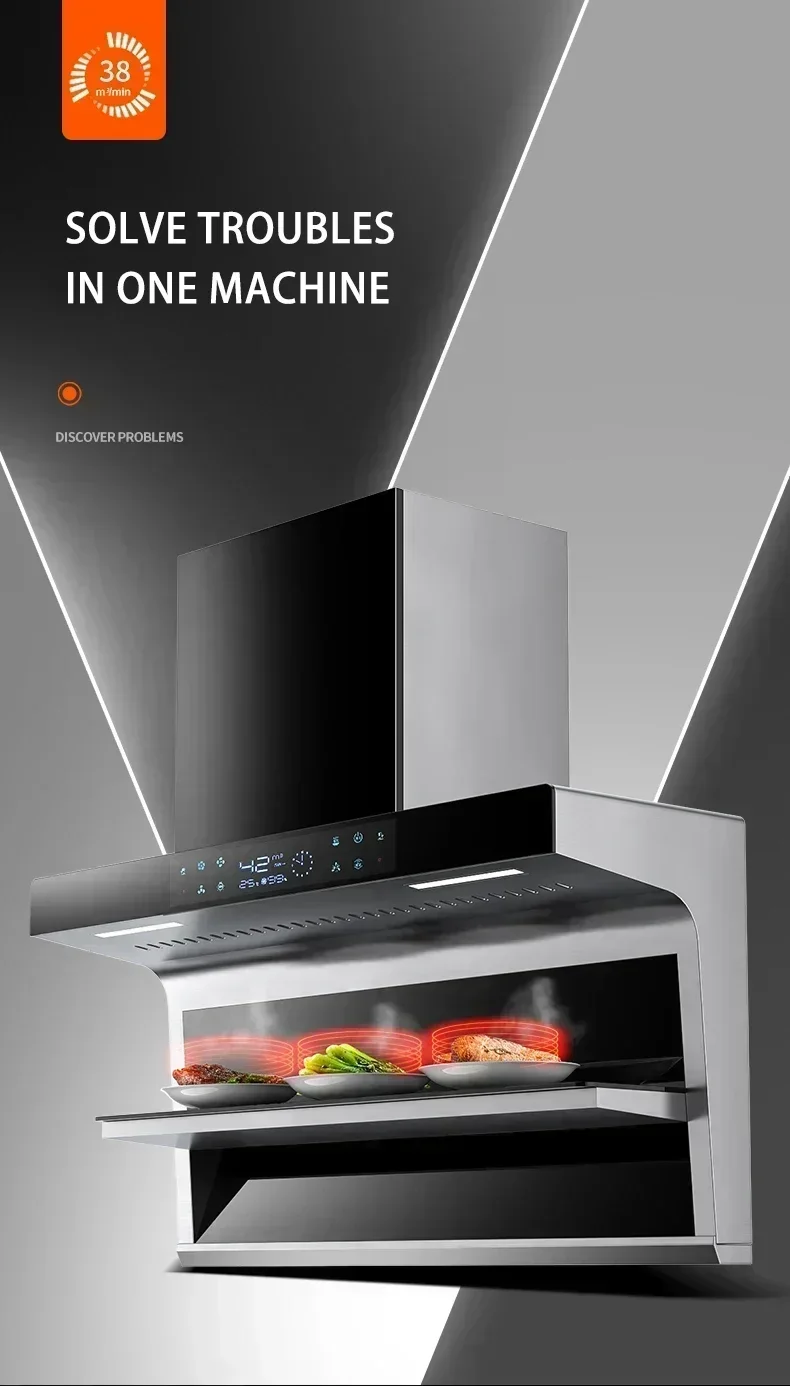 In Stock Home appliance kitchen Large suction top side double suction range hood 7-shaped