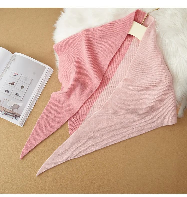 Pink 100% Wool Fleece Knitted Triangular Air Conditioning Scarf Shawl Autumn And Winter Warm Women Multicolor Cashmere Scarves