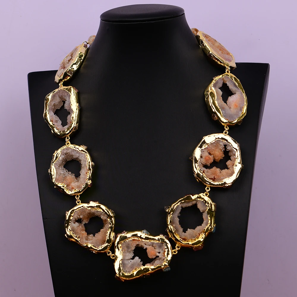 

GG Natural Yellow Agate Slice With Quartz Tourmaline Necklace Handmade For Lady