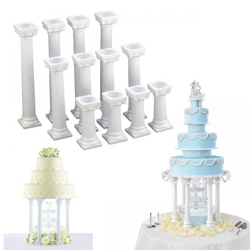 4Pcs Vintage Roman Pillar Cake Stand Set, Multi-tier Cake Support Pillars, Roman Column Cake Riser for Wedding Birthday Party