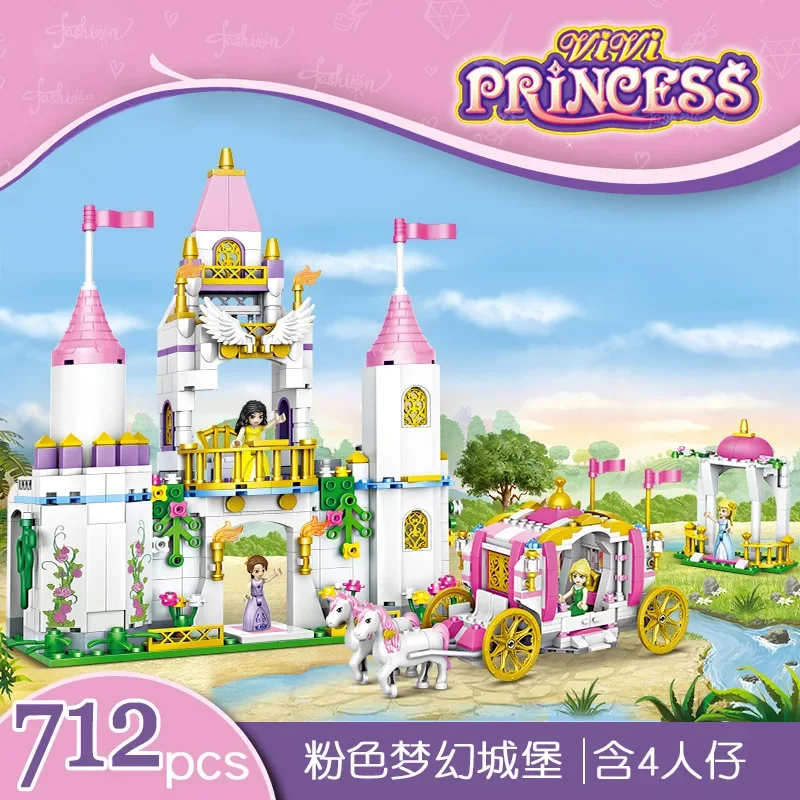 

Disney Princess Castle Carriage Building Blocks Lega Anime Frozen Elsa Assembly Model Girls Fairy Tale World Toys Birthday Gifts