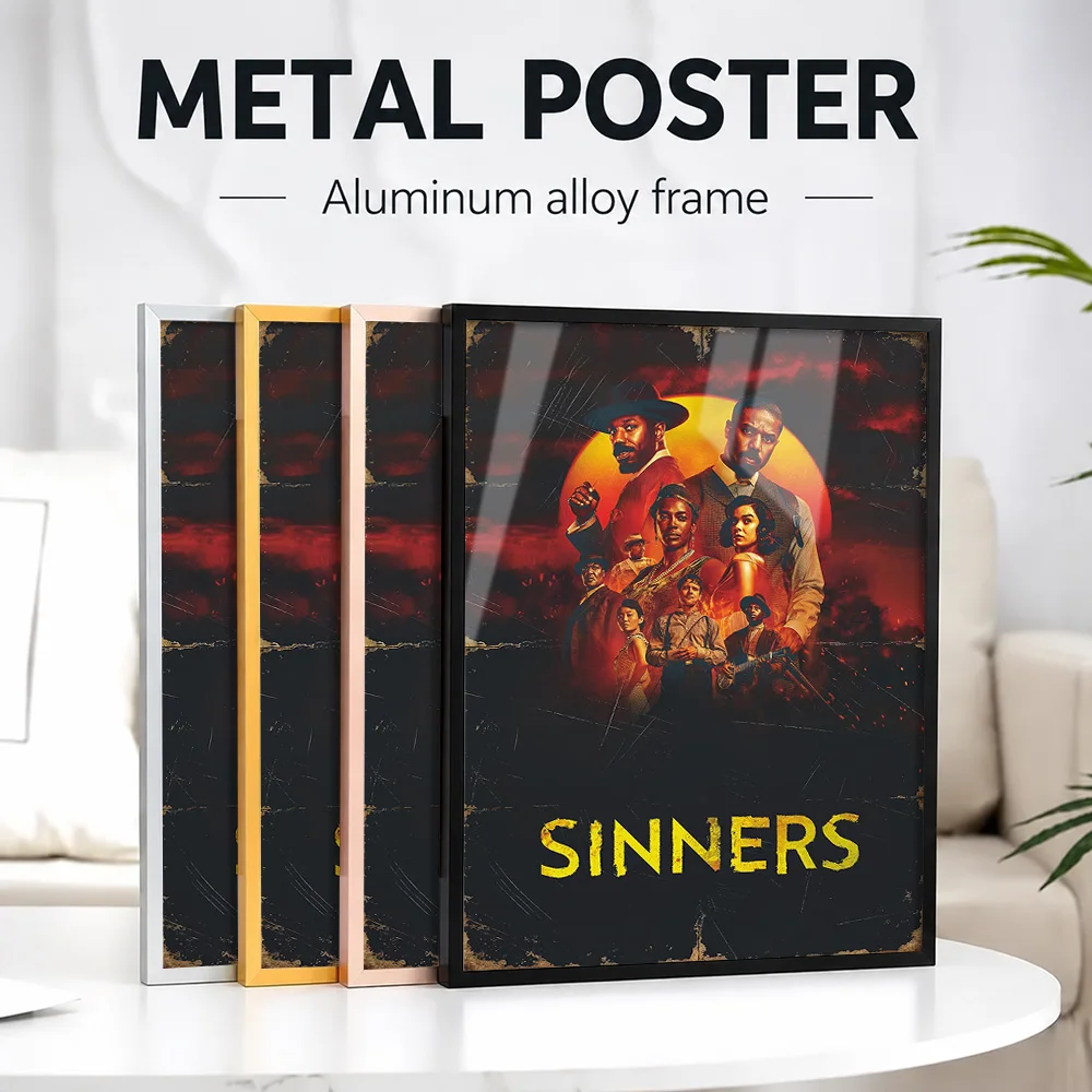 Sinners Movie Framed Aluminum Metal Poster Customized Photo Sinister Retro Style Wall Art For Entertainment Room Birthday Gift