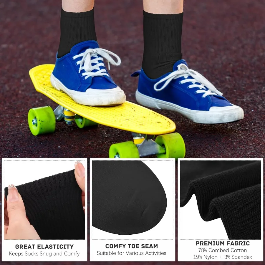 6 أزواج من الجوارب الرجعية للجنسين للأنشطة الرياضية مع خطوط قديمة من نسيج القطن الناعم بألوان سوداء وبيضاء ورمادية مثالية لـ Sc