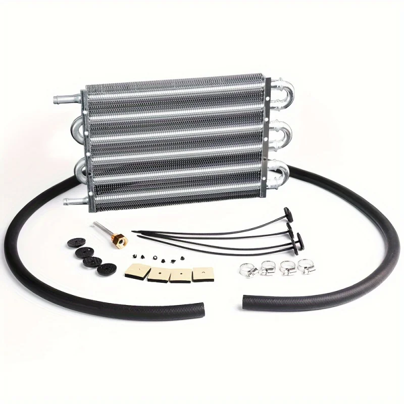 6 Row AN6 Aluminum Engine Transmission Racing Oil Cooler with Mounting Kit Silver，Compatible with Truck Transmission