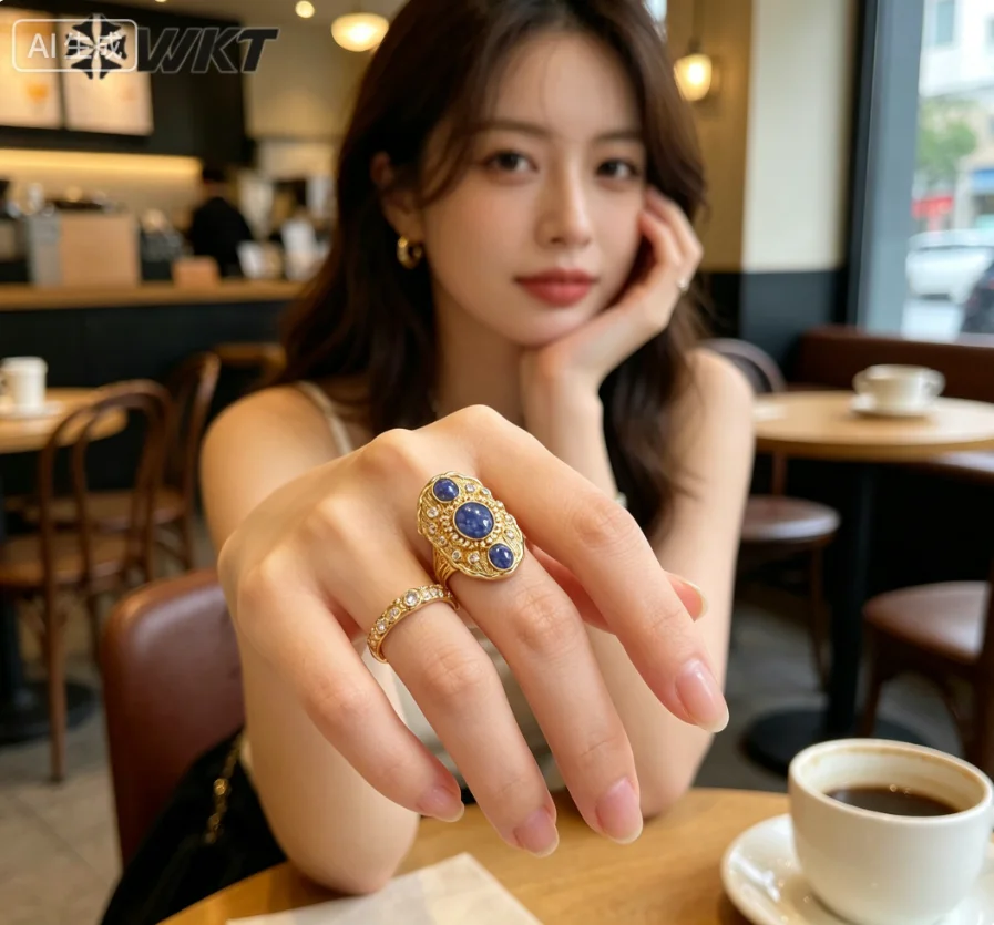 WT-MR025 Amazing Beautiful And Natural Triple Colorful Stone & Zircon European Style Gold Plated Unisex Rings