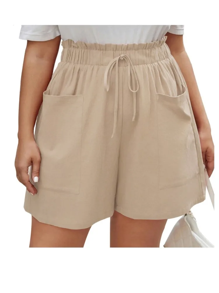 Plus Size Spring Summer Mini Shorts Women Elastic High Waist Fashion Casual Ladies Trousers Loose Pleated Woman Wide Leg Shorts